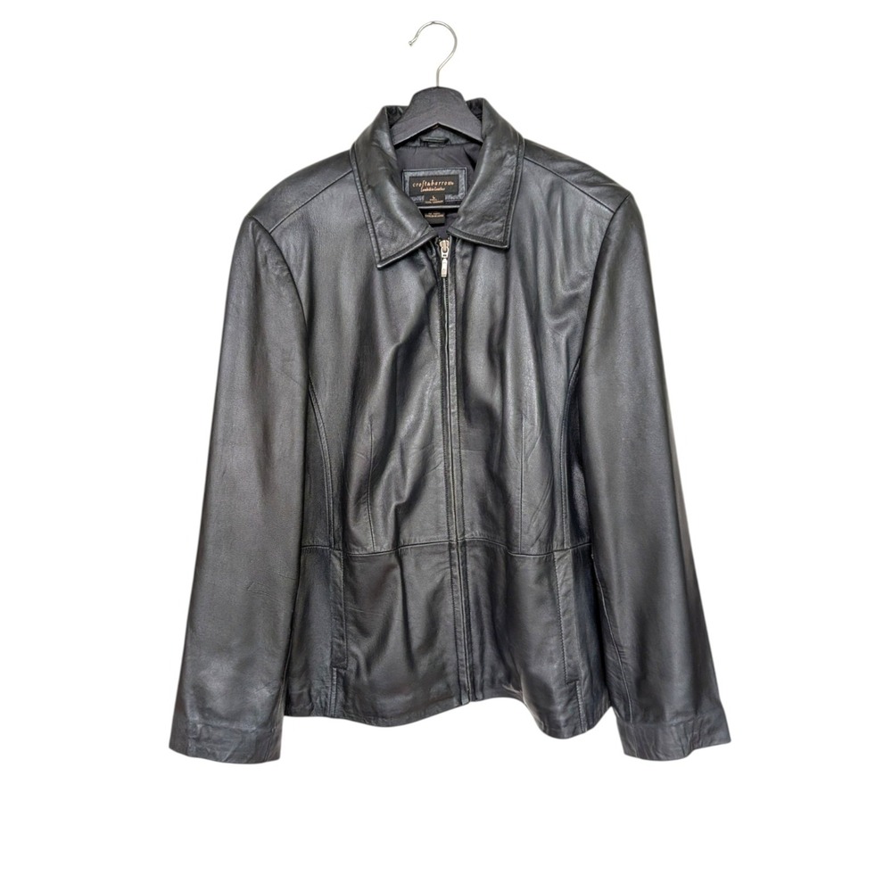 Croft & Barrow Black‎ Lambskin Leather Jacket Women's L Zip Front Soft Moto